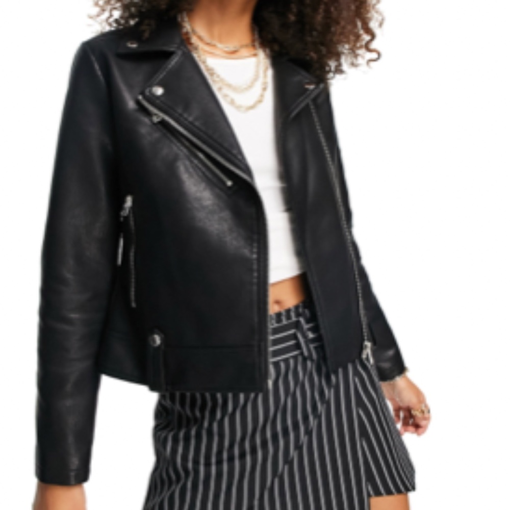 Faux Leather Biker Jacket NEVER WORN (size 6)